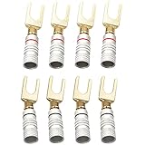 Greluma 8 STK 24 Karat Gold Y-Stecker U-Gabel Bananenstecker 45-Grad Schraub Spaten Anschluss für Lautsprecher Kabel DIY, Korrosionsbeständig, 4 Schwarz und 4 R