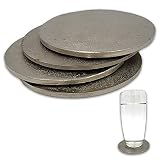 Einzigartige Silberne Aluminium Glas-Untersetzer für Getränke, Tassen, Bar, Weihnachten, Xmas Geschenk Getränkeuntersetzer Rund | 4er Set 10x10