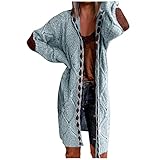 Women's Fall Winter Cardigan Tops Long Sleeve Open Front Knit Sweaters Coat with Pockets Solid Color Long Shirts (Blue, XXXXL)