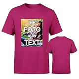 T-Shirt vollfarbig EINSEITIG Bedruckt mit eigenem Foto Text Logo Name selbst gestalten * ringgesponnene Baumwolle * digitaler Direktdruck, Größe:XL, Farbe:Pink