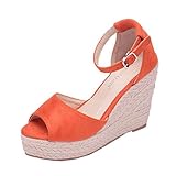 YYCHER Damen Espadrilles Plateau Keilsandalen High Heel Peep Toe Knöchelriemen Slingback Wildleder Sandale (Farbe: Orange, Größe: 12)