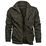 KEFITEVD Militär Jacke Herren Winter Gefüttert Fleecejacke Windschutz Windbreaker Kurz Mantel Jagdjacke Outdoor Freizeit Jacke Vintage Winterparka Männer Grün L