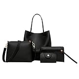 Handtasche Damen,Schultertasche Designer Tragetasche 2/4-teiliges Henkeltasche Set,Handtasche+Umhängetasche+Brieftasche+Kartenetui,Elegant Multifunkionale Groß Kapazität Leicht Lederimitat T