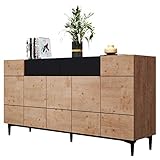 Newfurn Kommode Schwarz Wildeiche Sideboard Vintage Industrial - 180x90x42 cm (BxHxT) - Highboard Anrichte - [Nizza.Three] Wohnzimmer Schlafzimmer Flur E