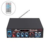 Bluetooth Verstärker Mini PROZOR 800W HiFi Audioverstärker 12V/220V 2CH Stereo Audio Auto Verstärker Digital Amplifier mit Fernbedienung, FM, USB/SD/MIC-Eingang