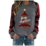 Weihnachtspulli Damen Lang,Weihnachtspullover Damen Lustig 3D Drucken Schön Oversize Baumwolle Winter Warm Langarm ohne Kapuze Weihnachten Sweatshirt Pullover Weihnachtsp