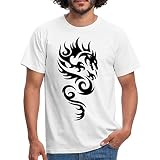 Spreadshirt Tribal Dragon Drachen Drache Tattoo Mystisch Männer T-Shirt, XL, Weiß