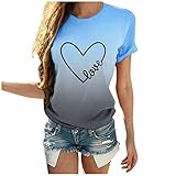 Damen Tunika Sommer T-Shirt Kurzarm Tops Valentinstag Herz Druck Tunika T-Shirt Tops Crew Neck Lose T-Shirts Mode Vintage Bluse Basic Sommer T-Shirts Valentinstag Bluse Tee Top