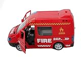 Spielzeug Rettungswagen mit Friktionsantrieb und Licht und Ton-Funktionen, Einsatzfahrzeug Polizei, Feuerwehr oder Krankenwagen (Rot)