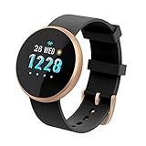 enomaa Smartwatch, Fitness, IP67 wasserdicht, Tracker, Schrittzähler, Herzfrequenz- und Blutdrucküberwachungsfunktionen, Unisex, rund schw