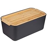 ONVAYA® Brotkasten mit Schneidebrett | aus Bambus-Holz | Brotbox in stilvollem Design | 2 in 1: Brotbehälter mit Deckel als Unterlage zum Schneiden | Brotdose nachhaltig (Schwarz)