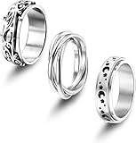 LOLIAS 3 Stück Spinner Ringe für Frauen Edelstahl Zappelband Ringe Set Triple Interlocked Rolling Moon Star Damen Ring zum Stressabbauen Hochzeitsversp