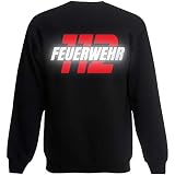 Shirt-Panda Herren Feuerwehr Sweatshirt · Feuerwehr 112 · Feuerwehrmann Sweater Bedruckt · Pullover für Feuerwehrleute · Druck auf Brust & Rücken · Unisex · Schwarz (Druck Rot/Reflex) M