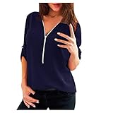 Feste Sweatshirt Frauen Reißverschluss T-Shirt Hemd Langarm Damen Elegant Feste Sweatshirt Oberteil Zerschneiden Lässiges Mode Bluse Damen V-Ausschnitt Dünner Oberteile Blouse Bequem Hässliche T