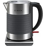 Bosch TWK7S05 kabelloser Wasserkocher, Abschaltautomatik, Überhitzungsschutz, Dampfstopp-Automatik, einfache Reinigung, 1,7 L, 2200 W, schwarz/g