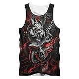 LFKLMS Bodybuilding Ärmelloses Hemd Herren Große Tank Top O-Ausschnitt 3D Tier Drachen Schädel Weste Sommerkostüm Hiphop Gothic Punk