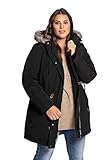 Ulla Popken Damen Jacke mit Abnehmbarer Kapuze und Webpelz, schwarz, 54+