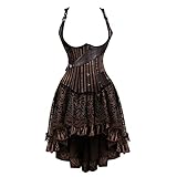 Korsett Damen Steampunk Vollbrust Corsagen Kleid Spitze Gothic Kostüm Retro Halloween Pirat Vintage Korsage Bustier Mit Reißverschluss Sexy Brokatmuster Top Stahlstäbchen Weste Frauen Stäbchen M