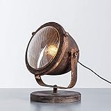 Lightbox Tischlampe im Industrialdesign - Tischleuchte mit schwenkbarem Kopf und Schalter - Metall/Holz Rost - 31cm Hö