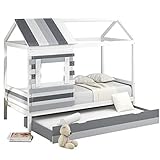Zxqiang Schönes Hausbett Mit Klappbett Und Dach,bodenbett Bettgestell Holzhaus Bett Gespleißte Holzlatten Und Lattenrost,Zimmer Für Kinder Und Jugendliche 90x200 cm Weiß Und G