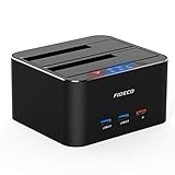 USB 3.0 Externe Festplatten Dockingstation mit 3 Port, FIDECO Aluminium Dual Bay HDD Docking Station für HDD/SSD/SSHD or 2.5 und 3.5 Zoll SATA III O