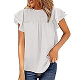 KIMODO Hemdbluse Chiffon Einfarbig Damenmode T-Shirt Sommer Tops Bluse Kurzarm Casual Tunika Oberteil Shirt (A-Weiß, S)