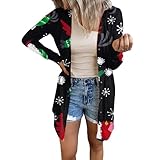 Eogrokerr Damen Weihnachten Elements Gedruckt Strickjacke Lustige Muster Casual Pullover Mode Knopf Langarm Jacke, Schwarzer Vogel, 50