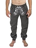 Herren Wiesnläufer Jogging Lederhose lang - Jogginghose Bestickt - Trachtenhose Oktoberfest - Schöneberger Trachtenlederhose Sport (XL, Dunkelgrau)