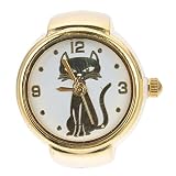 Hemobllo Fingeruhr Vintage Kätzchen Goldener Runder Quarz- Fingerring- Uhren Einstellbare Weihnachts- Goodie- Tasche- Fü