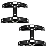 Aabellay 2PCS Leder Strumpfband Oberschenkel Ring Harness Suspender Gothic Gummi Nieten Strapsbänder Verstellbare mit Metall Clip - Schw