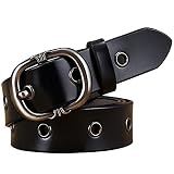Jasminee Gürtel aus echtem Leder, Metall, hohl, für Damen, Dornschließe, Gürtel, Frau, Rindsleder, Breite 2,8 cm (Schwarz 105 cm)