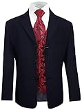 Paul Malone - Jungenanzug Kinderanzug festlich blau + rotes Westen Set mit Krawatte/Hochzeit Kommunion Konfirmation Taufe 14