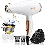 Ionen Haartrockner, 2000W Professionell Föhn Ionen Haarfön, Rauscharm Trocknend Hair Dryer mit 3 Heiz und 2 Geschwindigkeitsstufen, Zuhause und Salon, 2 Stylingdüsen und 1 D