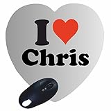 Herz Mauspad 'I Love Chris' in Weiss, eine tolle Geschenkidee die von Herzen kommt| Rutschfestes Mousepad | Geschenktipp: Weihnachten Jahrestag Geburtstag Liebling