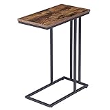 HOOBRO Beistelltisch, Sofatisch, C-Form, kleine Kaffeetisch, 45.9 x 24.8 x 63.5 cm, Wohnzimmertisch mit verstellbare Füße, Metallgestell, Industrie-Design, Dunkelbraun EBF02SF01