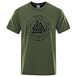 BBYOUTH Valknut T-Shirt Wikinger Runen Für Herren Bunte Baumwolle Klassische Kurzarm Einfarbig Rundhals Basic Nordic Geschenke,Dark Green Black,XL