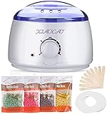 Wachswärmer Wachs Haarentfernung Set Waxing Set Mit 4 Packungen Hartwachsperlen 10 Stück Spatel, Schmerzlos zu Hause mit Griff Topf 500ml für Paraffin Soft Wax Cream Wachs Salon Q