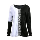 YILEEGOO Frauen Top, Pailletten Langarm Patchwork Rundhals Outfit, Lose Pullover Wild Fashion Casual Top Frühling Herbst Winter Top, Yinyang, S