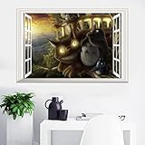 Wandtattoo manga wandaufkleber, wandsticker aufkleber，Anime Mein Nachbar Totoro 3D Kindergarten Kinderzimmer Wohnzimmer Schlafzimmer Hintergrund selbstklebende Dekoration Farbe-50*80