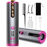 Lockenstab Automatischer Schnurlos, USB Type-C Aufladung, 5000mAh Akku, Lockenwickler Kabellos mit 6 Temperaturstufen, 11 Timer, Lockenstäbe Elektrischer Tragbar für Geschäftsreisen Reisen Party