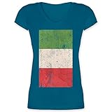 Fussball WM 2022 Fanartikel - Italien Flagge Vintage - XL - Türkis - Flagge - XO1525 - Damen T-Shirt mit V