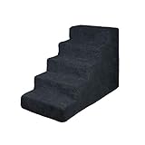 Hundetreppe 50 cm hoch | Katzentreppe Haustiertreppe | 5 Stufen | Hunde Katzen Haustier | für Bett und Auto | Trepp für kleine Hund | Plüschbezug | Farbe: Schw