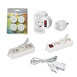 STECKEL's 9-TLG. Haus-Set 45010: 2X Steckdosenleisten + 2-er Schuko-/Euro-Adapter + 3-er Schuko Verteiler mit Schalter + 2m Verlängerungskabel + 4X STECKEL weiß