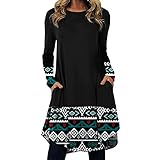 Damen Kleid Pullover Langarm Swing T-Shirt Kleider Sweatshirtkleid Tops Herbst Kurz Kleid Sweatshirt Pulloverkleid mit Taschen Midi Kleid Plissee Bohemian Knielang Freizeitkleid (Blau, XL)