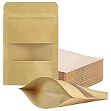 Timagebreze VerschlieeBare Beutel Aufstehen Handwerk Kraftpapier TüTen mit Mattem Fenster Aufbewahrung Beutel für Lebensmittel zum Verpacken Von Produkten, Wiederverwendbar 100 StüCk
