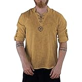 sutelang lurryly Herren T-Shirt, V-Ausschnitt, Baumwolle / Leinen, lange Ärmel, Retro, rechts, Tops, kaki, XL
