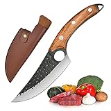 Promithi Küchenmesser für alle Zwecke, Professionelles Handgeschmiedetes Antihaft-Ausbeinmesser, Universalmesser, Hackmesser, Japanisches Kochmesser, Damast Stil, Küchenmesser Holzgriff (braun)