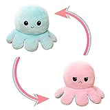 Octopus Plüschtier, Kinderspielzeug Octopus Toy, Oktupus Stimmungs Kuscheltier Doppelseitige Flip, Mood Octopus Reversible Oktopus Kuscheltier Plush zum Wenden für Kinder (Rosa +Blau)
