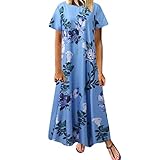 XIAOYUER Sommerkleid Damen,Lässiges Sommerkleid mit Rundhalsausschnitt und kurzen Ärmeln und Taschen Vintage Kleider Camikleid Etuikleid Shortkleid Rüschenkleid Strandk