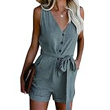 ZYUD Damen Sommer V Ausschnitt Overall Kurzarm Einteiler Hosenanzug Playsuit Romper mit Gürtel Strampler Spielanzug Damen Sommer Hosenanzug Latzhose Drucken Overall Boho Freizeithose Jump